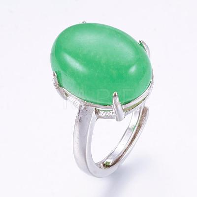 Adjustable Oval Natural Agate Finger Rings RJEW-P059-F-1