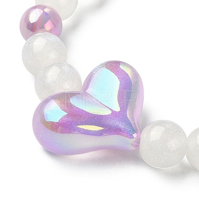 Sparkling Resin & Acrylic Heart Beaded Stretch Bracelet for Kids Jewelry BJEW-JB09549-1
