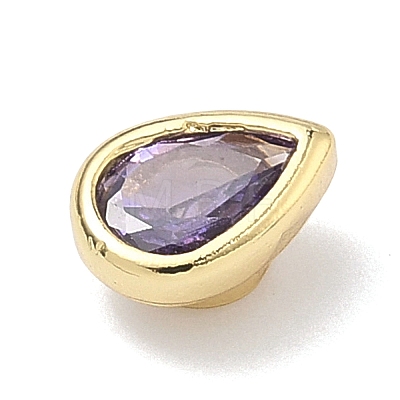 Teardrop Brass Micro Pave Cubic Zirconia Cabochons KK-P345-13G-B03-1