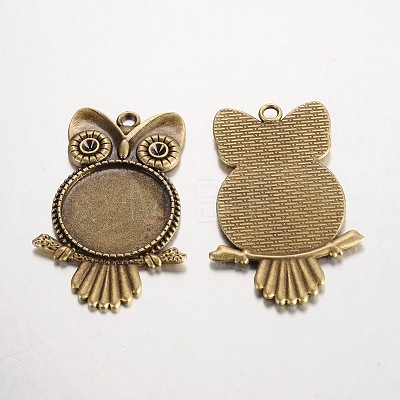 Owl Tibetan Style Alloy Big Pendant Cabochon Bezel Settings PALLOY-K109-11AB-NR-1