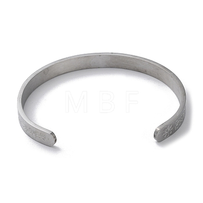 Carved Word Amulet 304 Stainless Steel Cuff Bangles BJEW-P307-04P-1