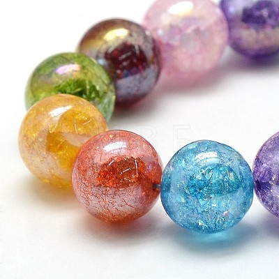 Electroplate AB Color Plated Synthetic Crackle Quartz Round Beads Strands G-L155-14mm-08-1
