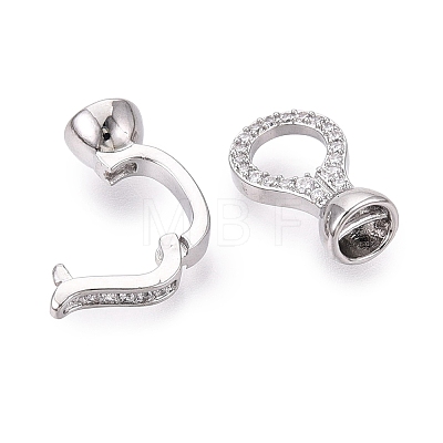 Brass Micro Pave Clear Cubic Zirconia Fold Over Clasps KK-Q074-15P-1