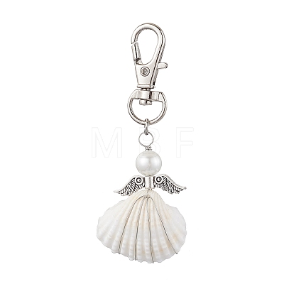 4Pcs 4 Styles Angel Alloy & Wire Wrapped Natural Shell Pendant Decorations HJEW-JM02017-1