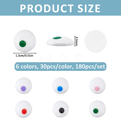 180Pcs 6 Colors Resin Cabochons RESI-FH0001-73-1