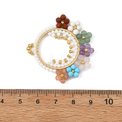 Faceted Round Natural Amethyst & Green Aventurine & Red Jasper & Howlit & Sunstone & Rose Quartz & Dyed Magnesite & Glass Seed Beaded Chakra Pendants PALLOY-MZ01406-1