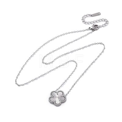 304 Stainless Steel Flower Pendant Cable Chain Necklaces for Women NJEW-U032-08P-1