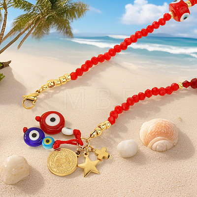 Glass Evil Eye Pendant Beaded Necklaces CR3382-1