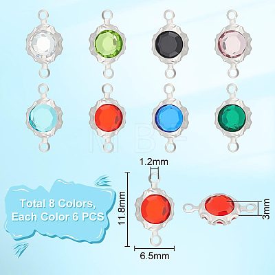 Unicraftale 48Pcs 8 Colors Electroplated Natural Quartz Stainless Steel Faceted Flower Connector Charms STAS-UN0056-91-1