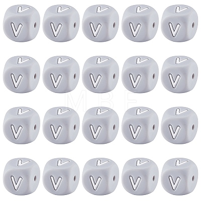 20Pcs Grey Cube Letter Silicone Beads 12x12x12mm Square Dice Alphabet Beads with 2mm Hole Spacer Loose Letter Beads for Bracelet Necklace Jewelry Making JX436V-1