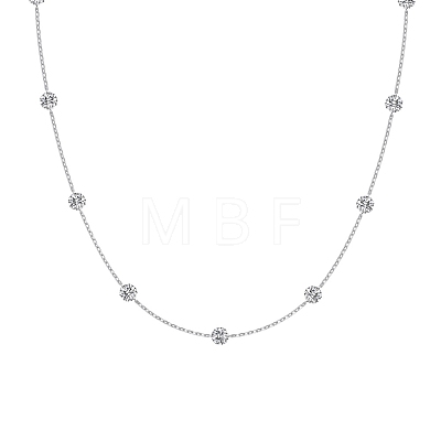 Clear Cubic Zirconia Flat Round Link 925 Sterling Silver Cable Chain Necklaces for Women NJEW-S457-09P-1