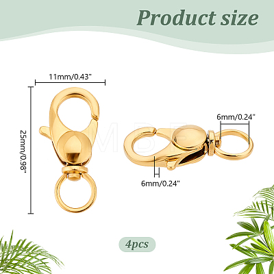   4Pcs 304 Stainless Steel Swivel Lobster Claw Clasps STAS-PH0005-35-1