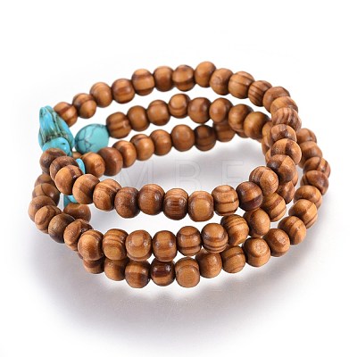 Wood Beads Stretch Kids Bracelets BJEW-JB03973-M-1