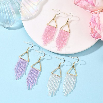 3 Pairs 3 Colors Glass Beaded Dangle Earrings EJEW-MZ00749-1