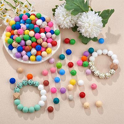 100Pcs Silicone Beads Round Rubber Bead 15MM Loose Spacer Beads for DIY Supplies Jewelry Keychain Making JX452A-1