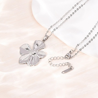 304 Stainless Steel Flower Pendant Cable Chain Necklaces for Men Women NJEW-K308-05F-P-1