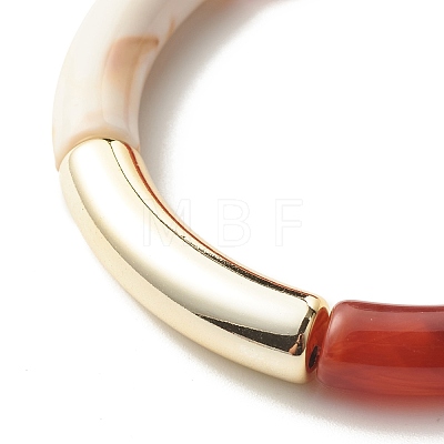 Imitation Gemstone Acrylic Curved Tube Beaded Stretch Bracelet BJEW-JB07953-1