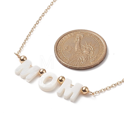 Natural Shell Word Mom Pendant Necklace with Golden Brass Cable Chains for Mother's Day NJEW-JN04151-01-1