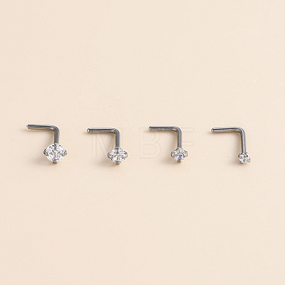 316 Surgical Stainless Steel Crystal Rhinetone Flat Round L-Shaped Nose Rings WGCD50A-03-1