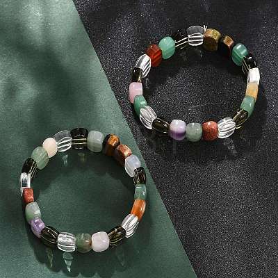 Natural Mixed Gemstone Beaded Stretch Bracelets for Women Men BJEW-M049-11B-1