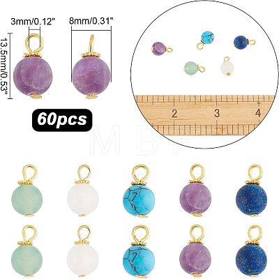 60Pcs Frosted Natural & Synthetic Gemstone Charms FIND-FH0004-55-1