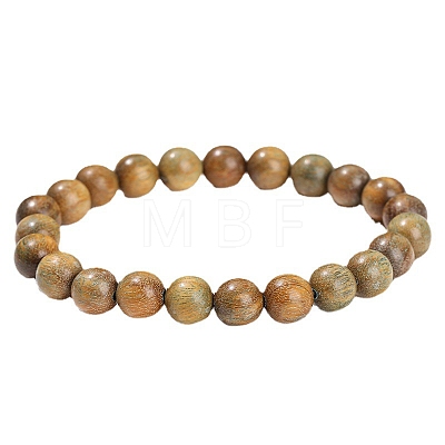 Natural Sandalwood Rond Bead Stretch Braclets for Men Women PW-WG55664-03-1