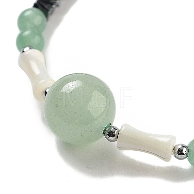 Natural Green Aventurine Round & Synthetic Non-magnetic Hematite & White Shell Beaded Bracelets for Women BJEW-K251-02H-1
