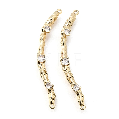 Brass Micro Pave Clear Cubic Zirconia Textured Curved Stick Links Connector Charms KK-Z156-18G-1