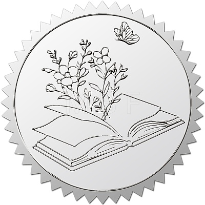 Round Plastic Silver Foil Embossed Picture Stickers DIY-WH0503-011-1