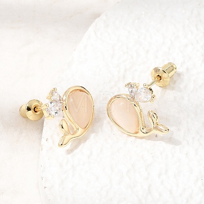 Brass Micro Pave Cubic Zirconia Stud Earrings for Women CU-CBAFF5B-10G-1