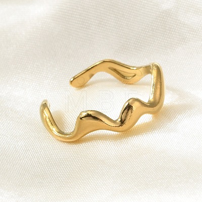 PVD Vacuum Plating 304 Stainless Steel Wave Open Cuff Ring for Women RJEW-C040-02G-1