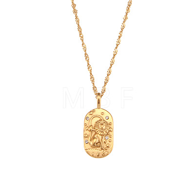 316L Surgical Stainless Steel Micro Pave Clear Cubic Zirconia Oval with Embossed Constellation Pendant Necklaces for Women Men WG0B2D7-06-1