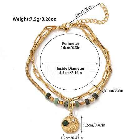 304 Stainless Steel & Natural Flower Amazonite Beaded Double Layer Bracelets FS-WG81BCE-03-1