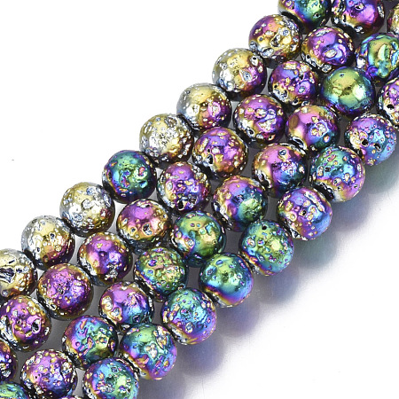 Electroplated Natural Lava Rock Beads Strands G-S352-30B-02-1