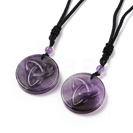 Adjustable Natural Amethyst Sailor's Knot Pendant Necklace with Nylon Cord for Women NJEW-L171-02D-1