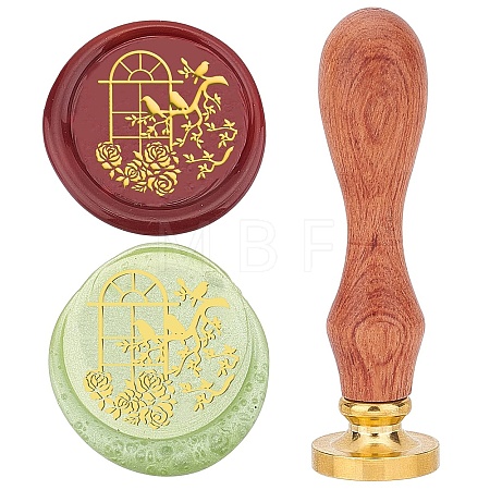 Brass Wax Seal Stamps with Wood Handle AJEW-WH0412-0133-1