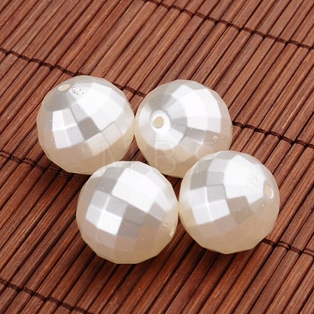 Faceted Round Acrylic Imitation Pearl Beads OACR-O002-3478-1