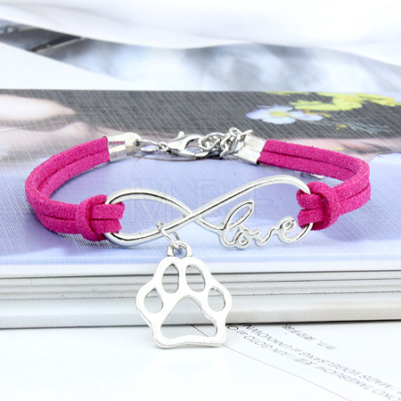 Infinity & Paw Print & Word Love Alloy with Suede Cord Charm Bracelets FS-WG0006A-12-1