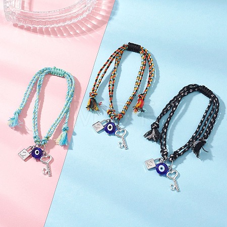 3Pcs 3 Colors Handmade Lampwork & Alloy Charm Bracelets BJEW-JB12749-1