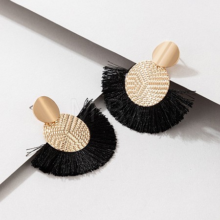 Flat Round with Fan Bohemian Style Iron Tassel Stud Earrings FS-WGA1D99-01-1