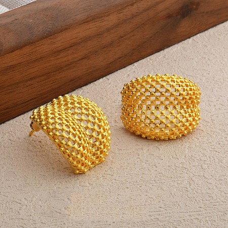 Hollow Camber Brass Stud Earrings EJEW-Q391-21G-02-1