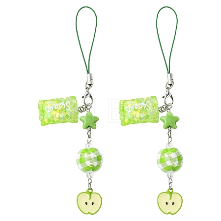 2Pcs Acrylic & Wood & Alloy & Resin Mobile Straps HJEW-YW00339-01-1