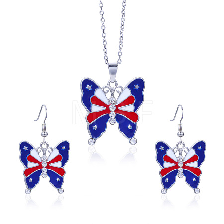 Independence Day Zinc Alloy Enamel & Rhinestone Pendant Necklaces & Dangle Earrings Sets FS-WG64DB3-06-1