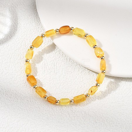 Natural Amber Cuboid Beads Stretch Bracelets for Women Men BJEW-JB13639-01-1