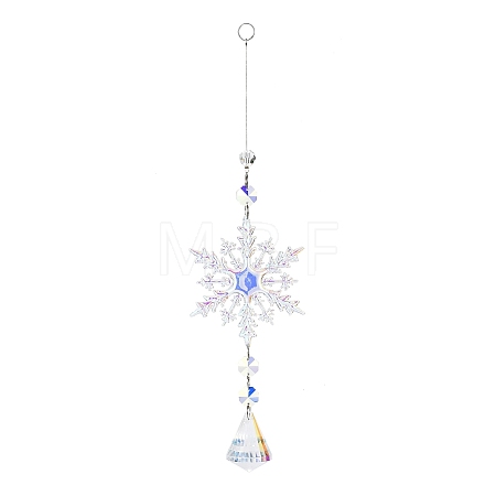 AB Color Glass Snowflake Pendant Decorations AJEW-Q144-02P-01-1