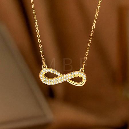Valentine's Day Brass Pave Clear Cubic Zirconia Infinity Pendant 304 Stainless Steel Cable Chain Necklaces for Women WG1F303-04-1