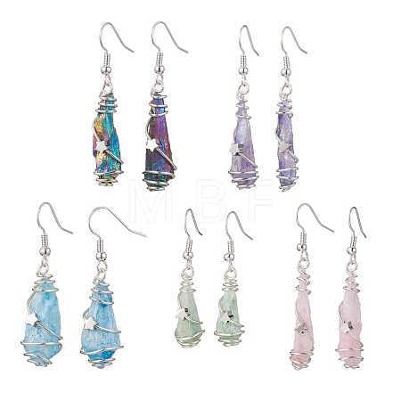 Irregular Nugget & Star Dyed Natural Quartz Crystal Dangle Earrings EJEW-JE05704-01-1
