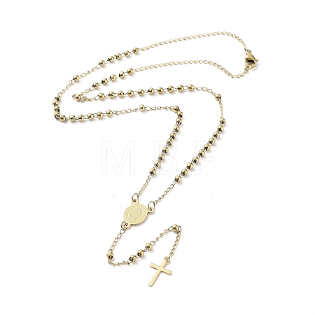 202 Stainless Steel Rosary Bead Necklaces NJEW-D060-01B-G-1