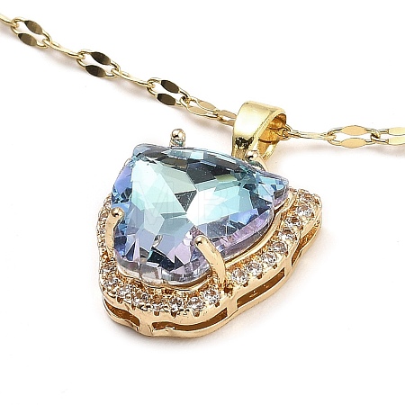 Tiger Head Light Gold Brass Micro Pave Cubic Zirconia Pendant Necklaces NJEW-E105-18KCG-03-1