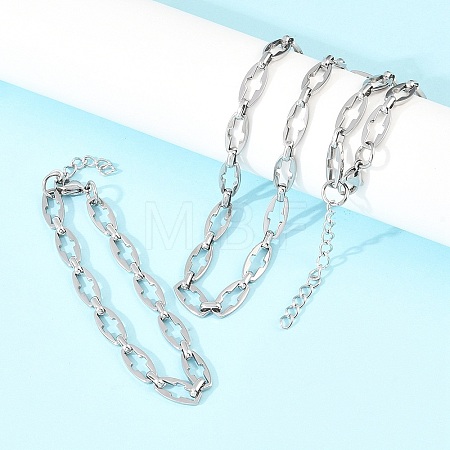 304 Stainless Steel Cross Link Chain Bracelet & Necklace Jewelry Sets SJEW-L199-07P-1